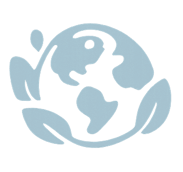 Earth with two leaves symbolizing environmental care.